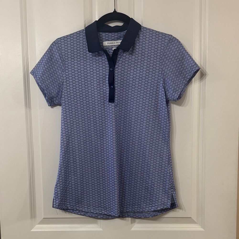 Pebble Beach Women's Blue Patterned Polo Shirt NWT